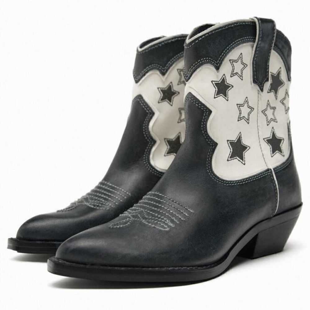 ZARA STAR LEATHER COWBOY ANKLE BOOTS - Picture 6 of 13